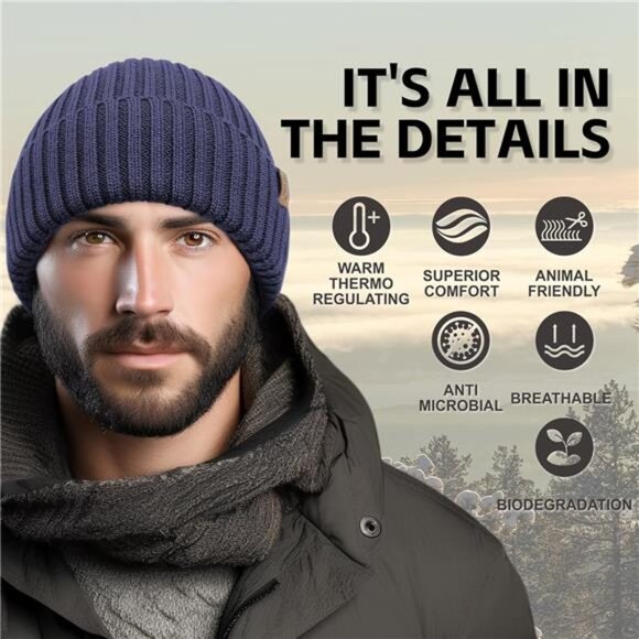 Wool Beanie for Men & Women, Unisex Daily Cuffed Plain main image 5